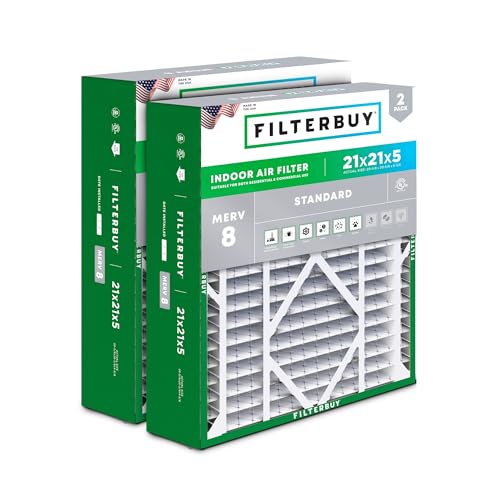 Filterbuy 21x21x5 Air Filter MERV 8 Dust & Allergy Defense - 2 Pack - Variation of THIS listing