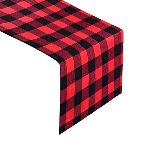 Senneny Red and Black Buffalo Check Cotton Table Runner 14 x 90 Inch - Holiday Christmas Decor