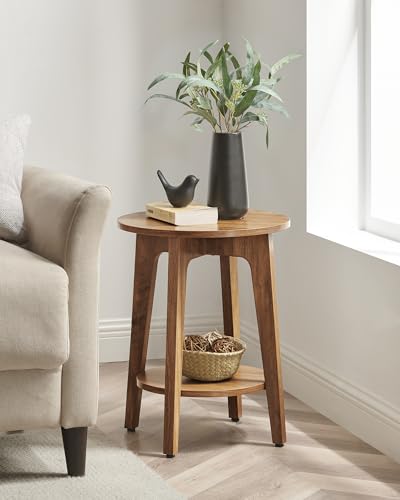 VASAGLE Honey Brown 2-Pack Round Side End Tables with Lower Shelf