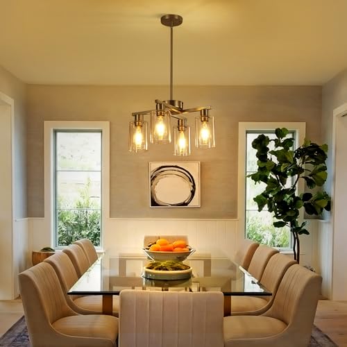 Xeruyiwa 4-Light Brushed Nickel Modern Glass Pendant Chandelier D18