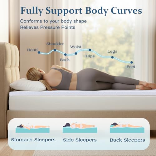 2 Inch Memory Foam Mattress Topper with Cooling Gel - High Density, Breathable & Supportive