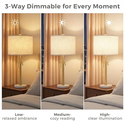 Gold Adjustable Table Lamps Set of 2 - Dimmable Nightstand & Entry Lamps