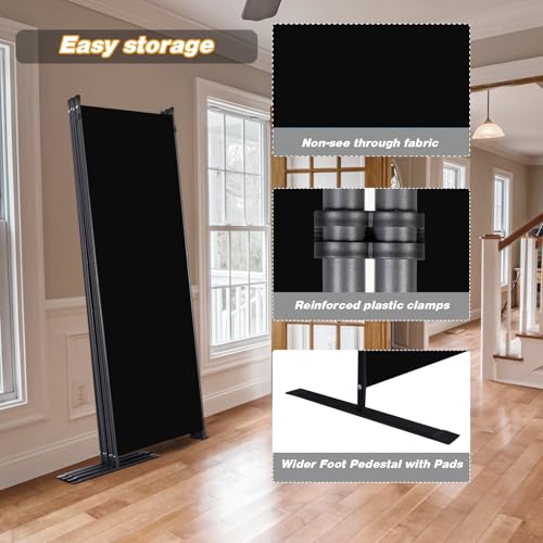 Black 22-Inch 6-Panel Room Divider Folding Privacy Screen with Wider Feet - CHOSENM