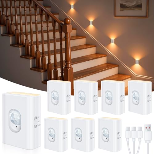 WILLED Motion Sensor Night Lights - Rechargeable Soft White Stair Lighting - White / 8