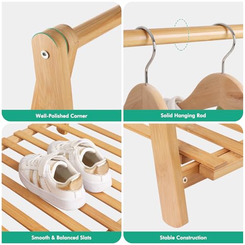 Jotsport 1 Tier Kids Clothing Rack - Foldable Child Garment Organizer for 3-6 Years