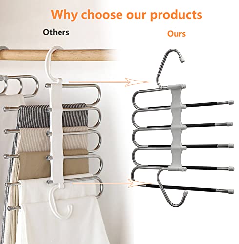 4 Pack Space Saving Stainless Steel Pants Hangers - Anti-Slip Closet Organizer for Jeans Trousers Skirts & Scarves