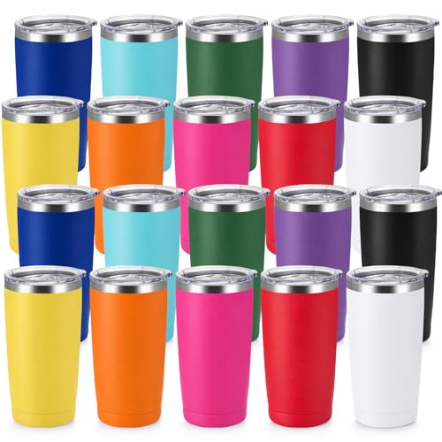 20-Pack 20oz Stainless Steel Insulated Travel Mugs with Lids Assorted Colors