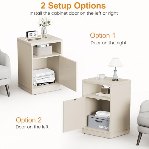 RoyalCraft Beige Nightstand Set of 2 - Modern Small End Tables with Storage Shelf and Faux Double Drawer, Bedroom Dorm Side Tables for Small Spaces