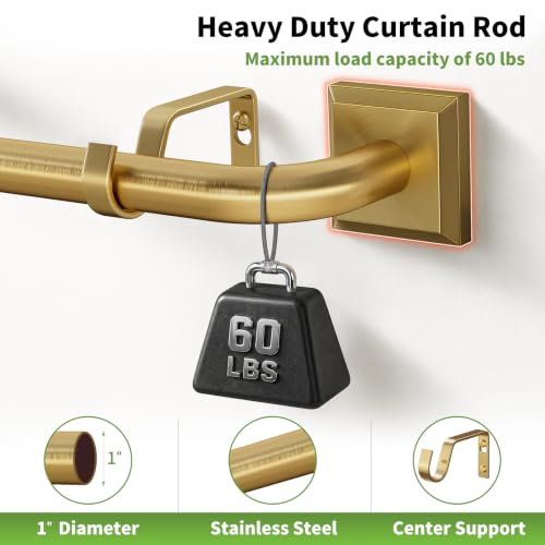 Brushed Gold Curtain Rods - 48-90 Inch Heavy Duty Wrap Around Blackout Drapery Rod - Adjustable Room Darkening Window Treatment - Variation: 48"-90"