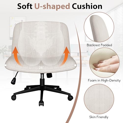 SUNLEI Pink Cross Legged Office Chair with Wheels, Adjustable Swivel Desk Chair for Vanity & Home Office