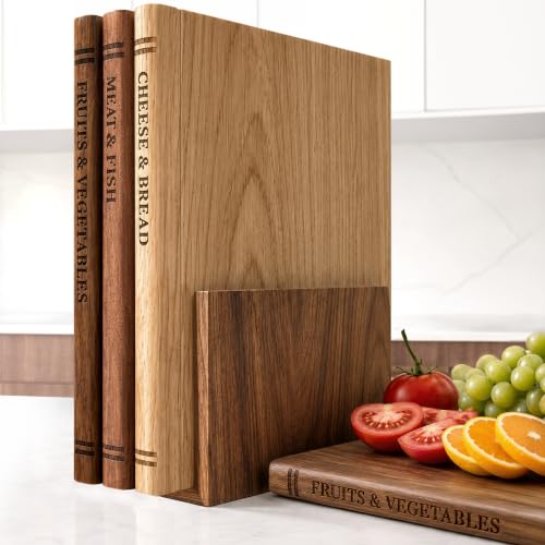 Natural Solid Wood Book-Shaped Cutting Board Set with Stand - Kitchen Organizer