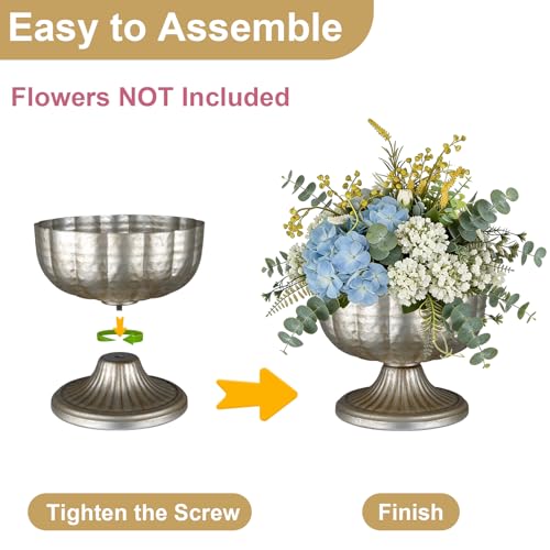 Retro Silver Vase Set of 8 for Centerpieces - Metal Pedestal Bowls for Flowers & Decor - Variation of Retro Silver / 8