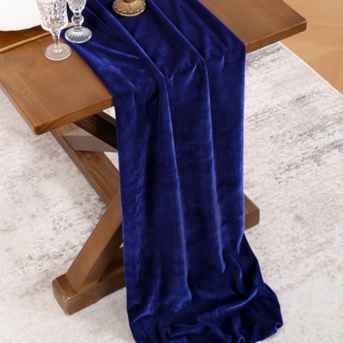 Socomi Royal Blue Velvet Table Runner Christmas Cloth Decor 20 x 120 Inches 10ft Fabric Luxurious Thanksgiving Wedding Runner for New Year Bridal Shower