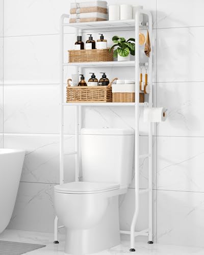Over Toilet Storage Rack 3 Tiers White - Space-Saving Bathroom Organizer