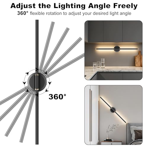 25 Inch Rechargeable LED Wall Sconces Set of 2 - Dimmable Modern Wall Lights with Remote Control
