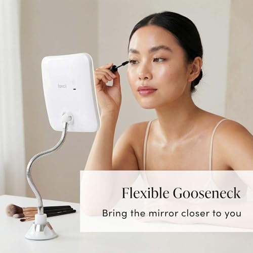 Rechargeable 10x Magnifying Makeup Mirror with LED Lights, Flexible Gooseneck & Suction Mount