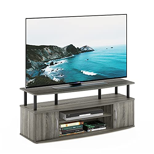 Furinno JAYA TV Stand for Up to 55 Inch TVs, French Oak Grey/Black - 55 Inch Plastic Pole Variation