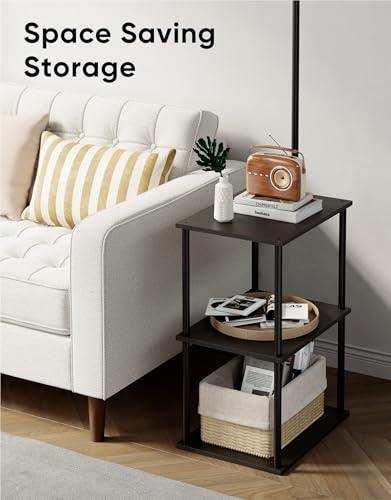PARTPHONER Black Floor Lamp with Table, Nightstand & 3CCT LED Bulb, Modern End Table for Living Room & Bedroom