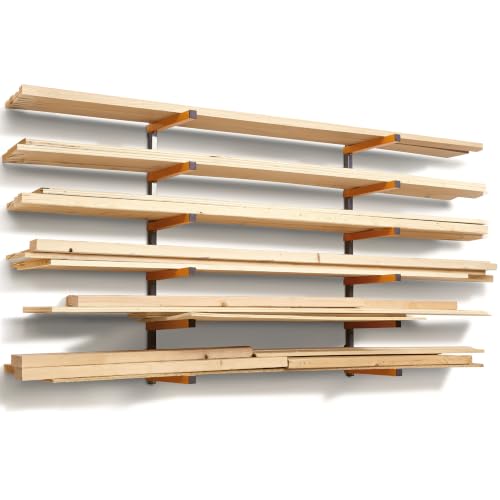 BORA 6-Level Wall Mount Lumber & Wood Storage Rack - Orange & Gray Organizer