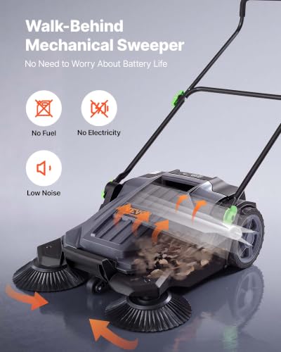 VEVOR Walk-Behind Hand Push Floor Sweeper with 25.6-Inch Sweeping Width, Gray & Black