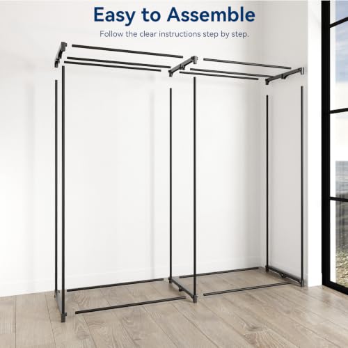 Light Grey 60-Inch Portable Clothes Closet with Cover & Metal Rack