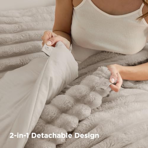 Bedsure 2-in-1 Comforter Set with Detachable Fleece Blanket, Beige