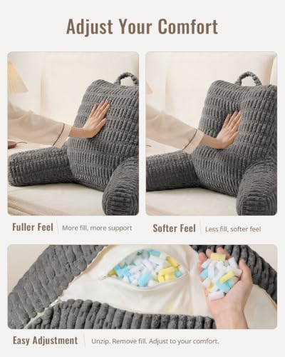 Blissful Diary Dark Gray Textured Reading Pillow with Arm Support & Storage - 18 Inch
