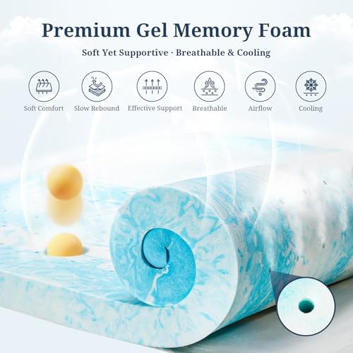 Swirled Blue 2-Inch Gel Memory Foam Mattress Topper - Full Size