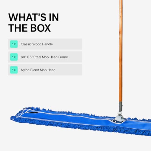 Blue 60-Inch Commercial Dust Mop & Floor Sweeper with Reusable Head & Wooden Handle