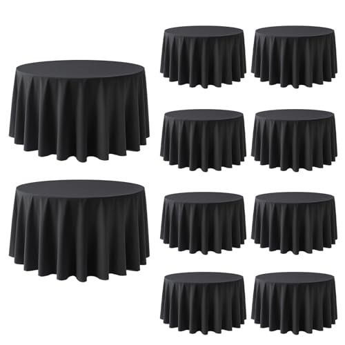 10 Pack Round Tablecloths 90 Inch Black for 36"-72" Table
