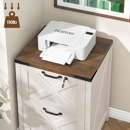 Farmhouse White 2-Drawer File Cabinet with Lock - Rustic Home Office Storage