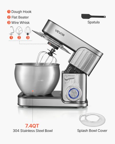 VEVOR 7.4 Qt Tilt Head Stand Mixer 500W Electric Dough & Food Mixer