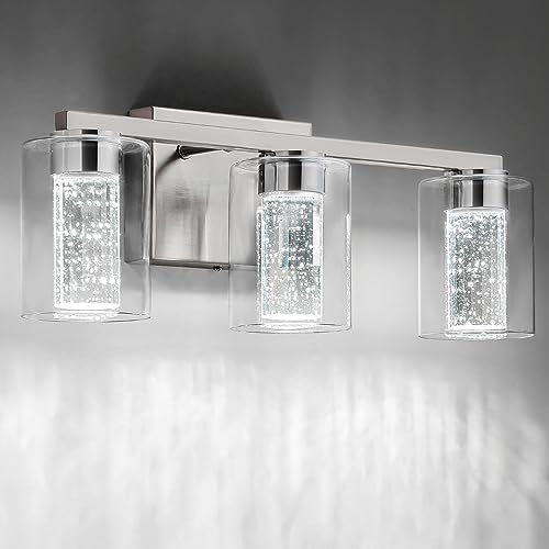 SineRise 3-Light Vanity Light Brushed Nickel with 3 Color Modes, Dimmable LED Bathroom Fixture