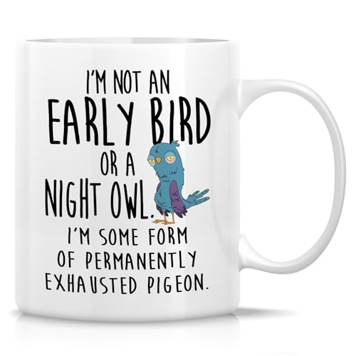 Retreez MOM046 White Exhausted Mom Mug - Funny Exhausted Pigeon Gift