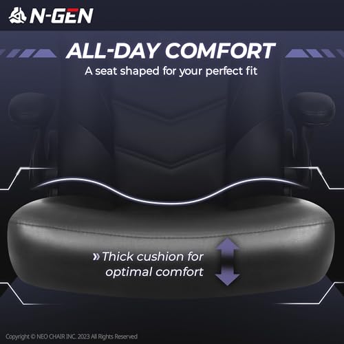 N-GEN Gaming Chair with Lumbar Support - PU Leather, Flip-Up Arms, Jet Black
