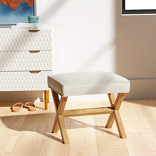 Classic Ivory Small Mid-Century Modern Square Ottoman Footrest - Upholstered, Supports 300 lbs