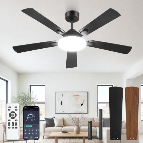 Black 52 Inch Ceiling Fan with Lights, DC Motor, Remote & App Control