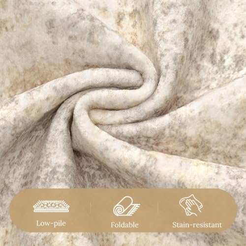 Cotiled Beige 9x12 Area Rug - Washable Soft Abstract Living Room Carpet