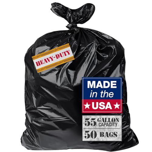 MaxiMite 55 Gallon Heavy Duty Contractor Trash Bags 3 Mil Black 37x53 - Pack of 50