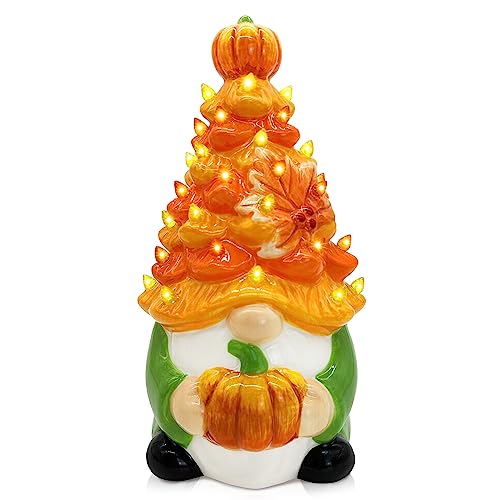 Hexagram Fall Gnomes Ceramic Tree Decor - 8.5x5.2 Inch Thanksgiving Home Accent