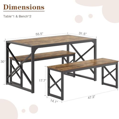 55-Inch Kitchen Dining Table Set for 4 with Steel Frame & Wood Grain Finish