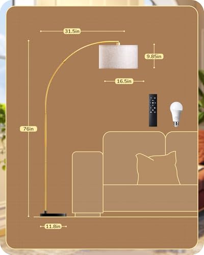 Modern Gold Arched Floor Lamp with Remote Control - 78.3 Inches