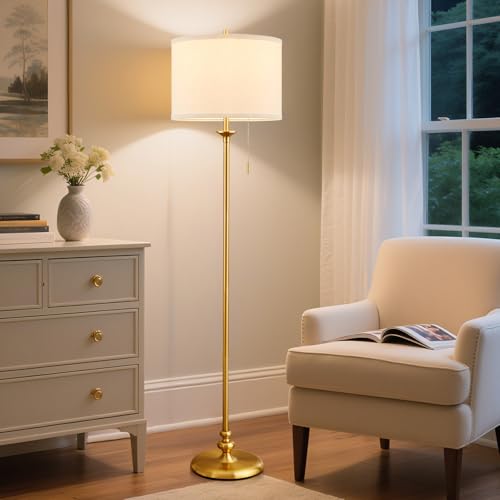 Luvkczc 60-Inch Gold Floor Lamp with Fabric Shade - Modern Living Room Lighting