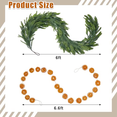 6FT Norfolk Pine Garland with 6.6FT Orange Slice Garland Set for Mantel - ComfyKit