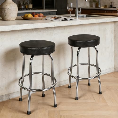 Swivel Bar Stool with Padded Seat and Footrest – Heavy-Duty Steel Frame