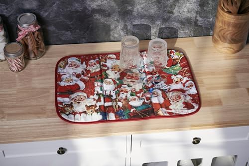 Retro Santa Drying Mat - 21x14in Foldable Kitchen Dish Dryer