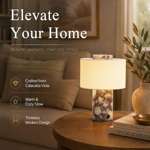 Yootcraft Calacatta Viola Marble Touch Table Lamp - Rechargeable & Dimmable Nightlight
