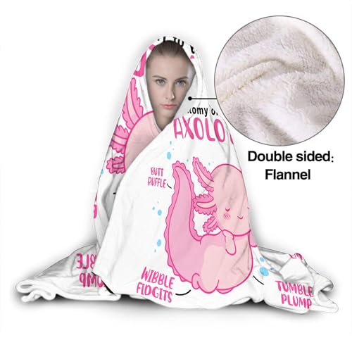 Axolotl Hooded Blanket for Kids 50x40 Inches - Cute Animal Plush Throw