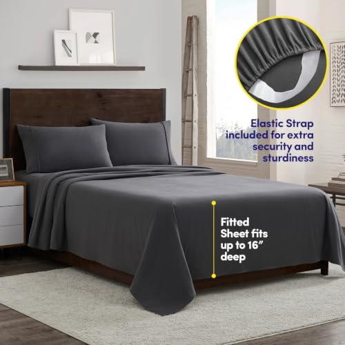 Gray Flannel Bed Sheet Set - Deep Pocket King Bedding with Fitted & Flat Sheets