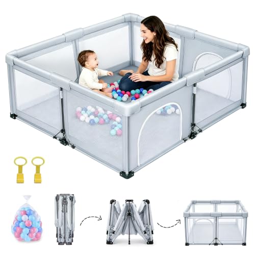 JJKAKA 50x50 Light Grey Foldable Baby Playpen, Portable Toddler Play Yard